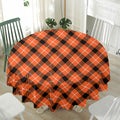 Orange Black And White Plaid Print Waterproof Round Tablecloth