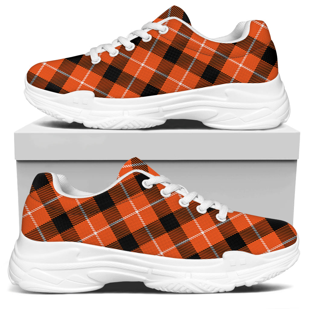 Orange Black And White Plaid Print White Chunky Shoes