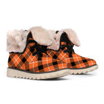 Orange Black And White Plaid Print Winter Boots