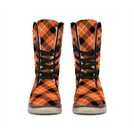 Orange Black And White Plaid Print Winter Boots