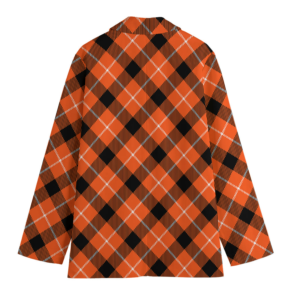 Orange Black And White Plaid Print Women's Blazer
