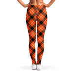 Orange Black And White Plaid Print Women's Leggings
