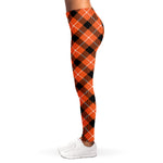 Orange Black And White Plaid Print Women's Leggings