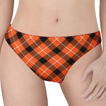 Orange Black And White Plaid Print Women's Thong