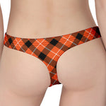 Orange Black And White Plaid Print Women's Thong