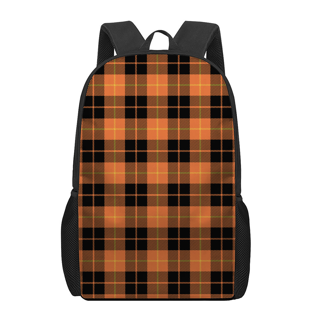 Orange Black And Yellow Tartan Print 17 Inch Backpack