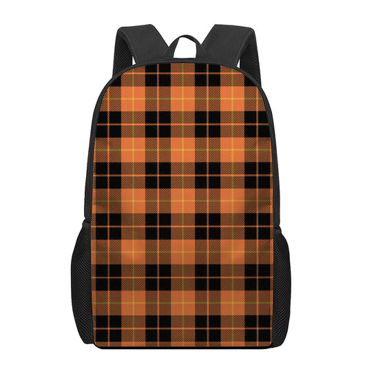 Orange Black And Yellow Tartan Print 17 Inch Backpack