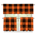 Orange Black And Yellow Tartan Print 3 Piece Kitchen Curtains