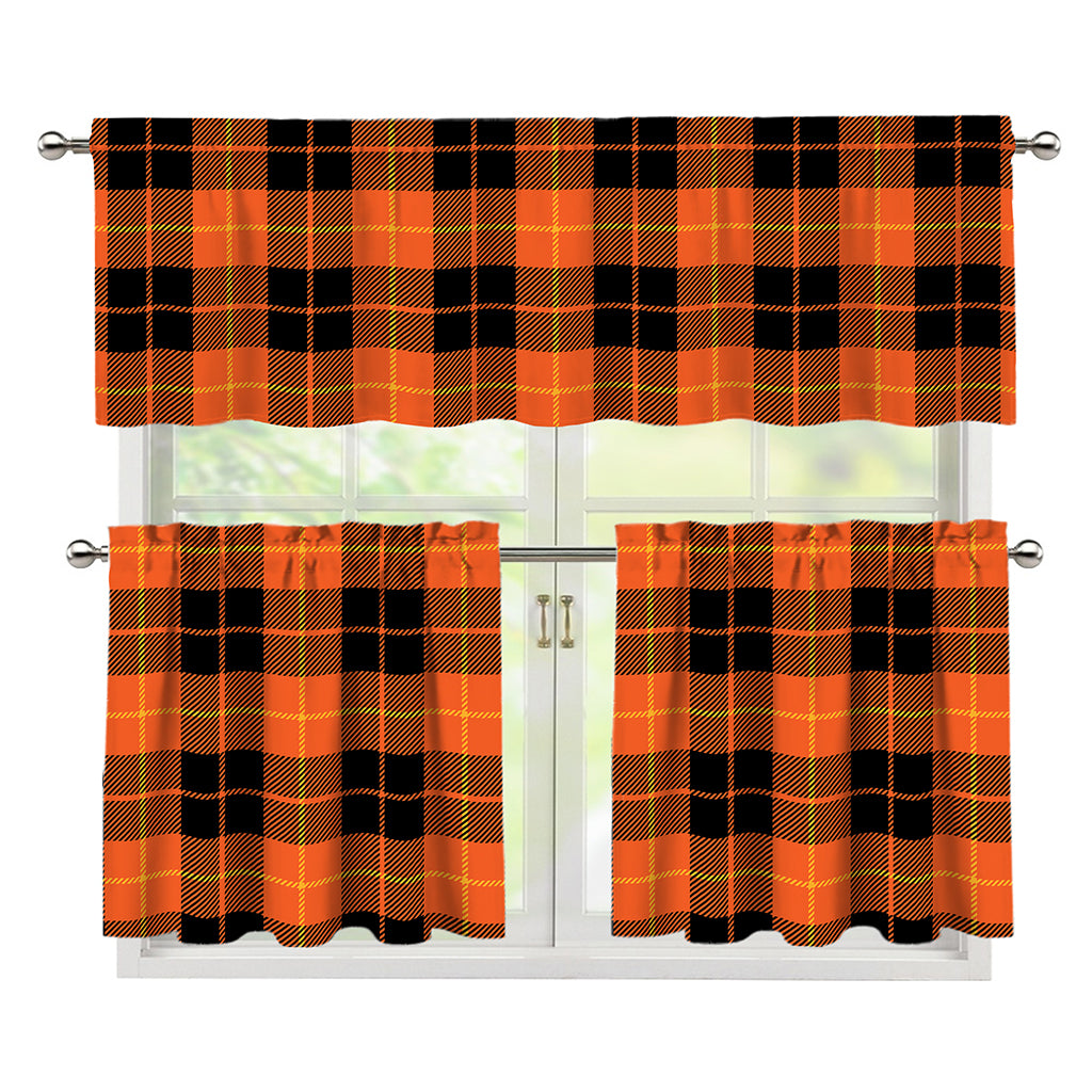 Orange Black And Yellow Tartan Print 3 Piece Kitchen Curtains