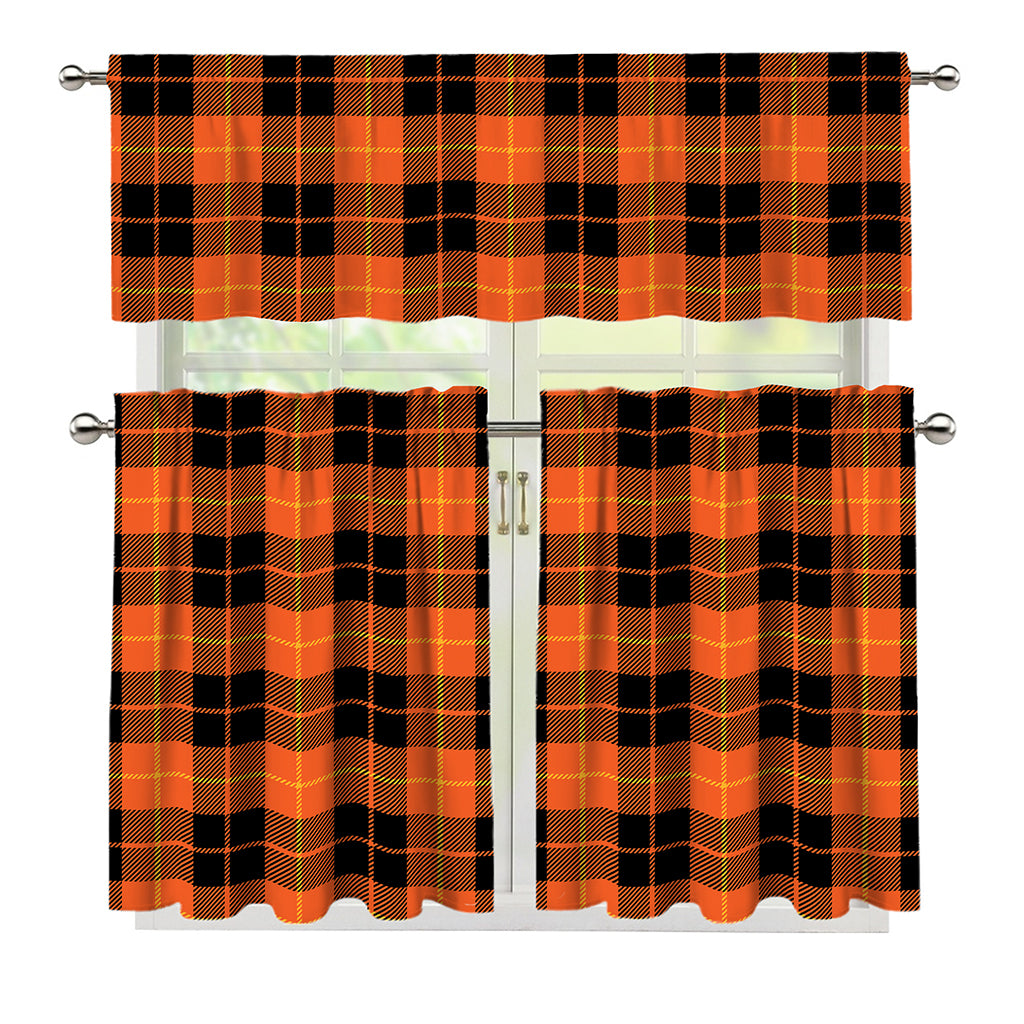 Orange Black And Yellow Tartan Print 3 Piece Kitchen Curtains
