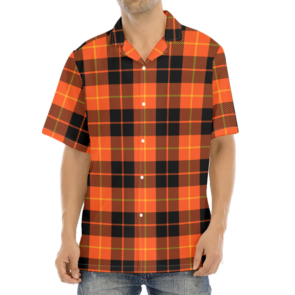 Orange Black And Yellow Tartan Print Aloha Shirt