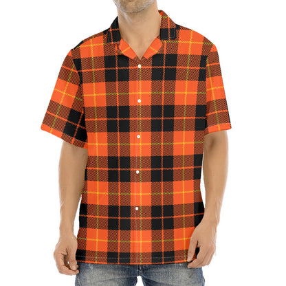 Orange Black And Yellow Tartan Print Aloha Shirt