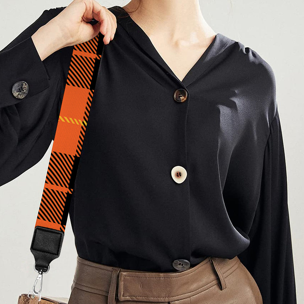 Orange Black And Yellow Tartan Print Bag Strap
