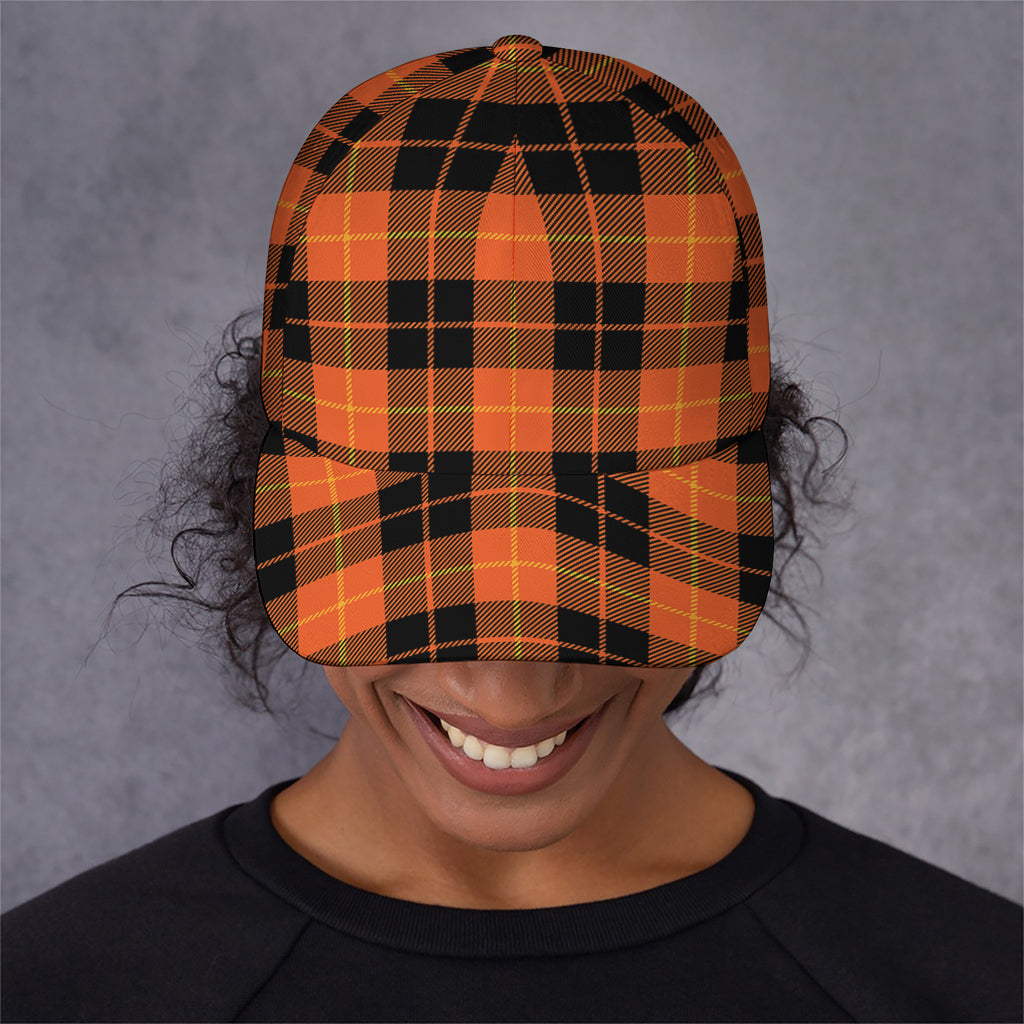 Orange Black And Yellow Tartan Print Baseball Cap