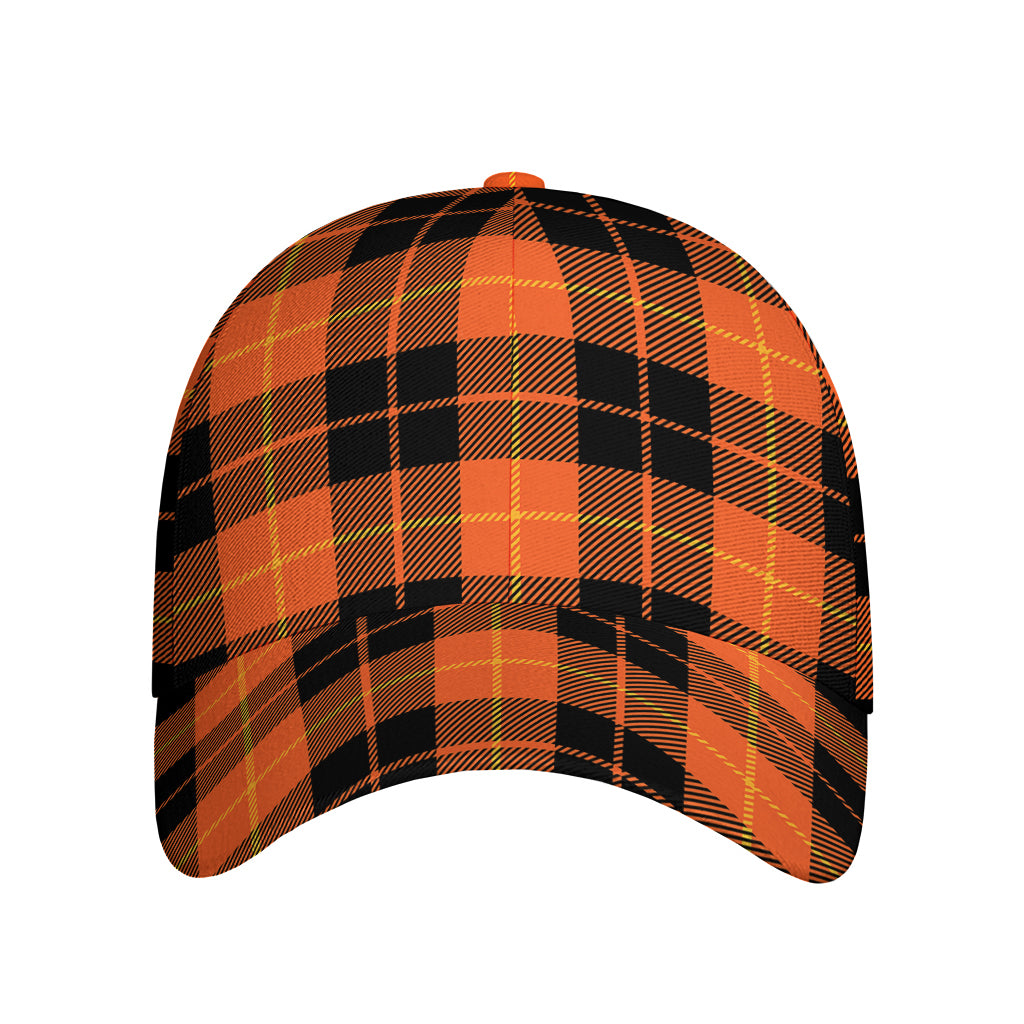 Orange Black And Yellow Tartan Print Baseball Cap