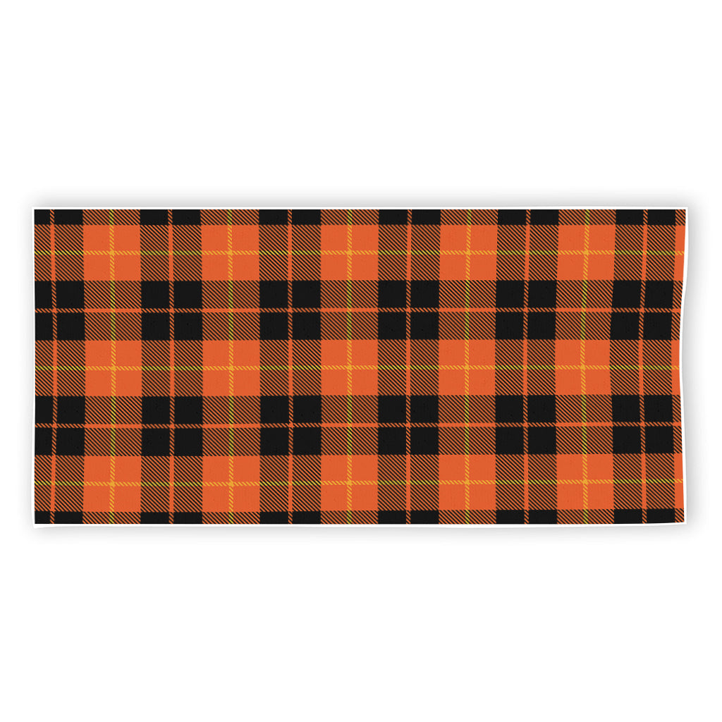 Orange Black And Yellow Tartan Print Beach Towel