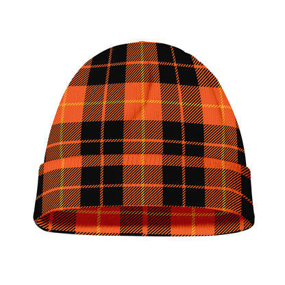 Orange Black And Yellow Tartan Print Beanie