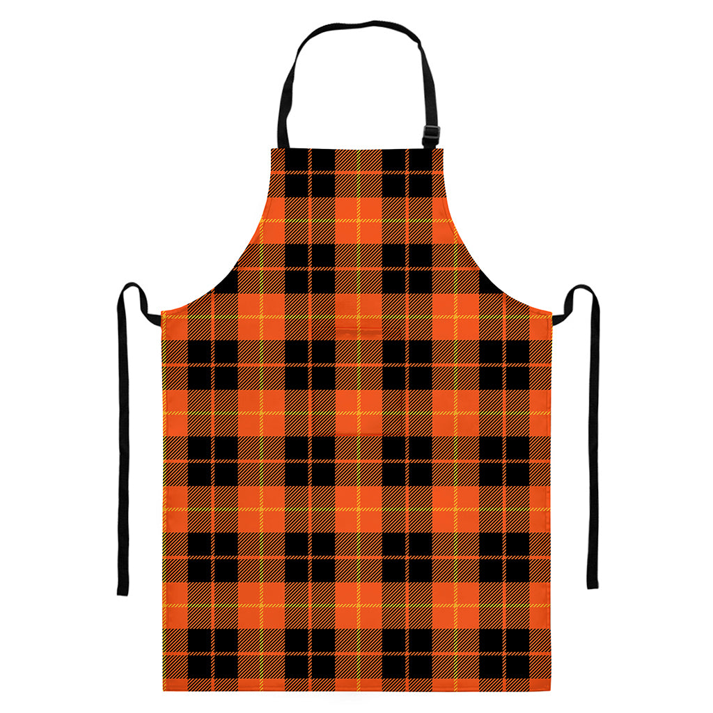 Orange Black And Yellow Tartan Print Bib Apron With Pocket