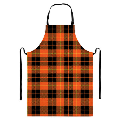 Orange Black And Yellow Tartan Print Bib Apron With Pocket