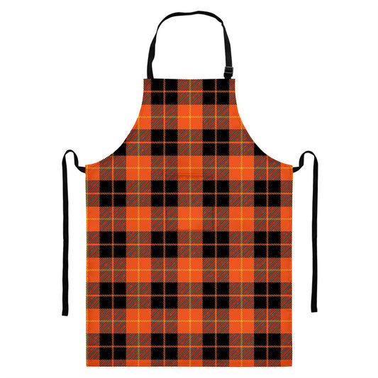 Orange Black And Yellow Tartan Print Bib Apron With Pocket
