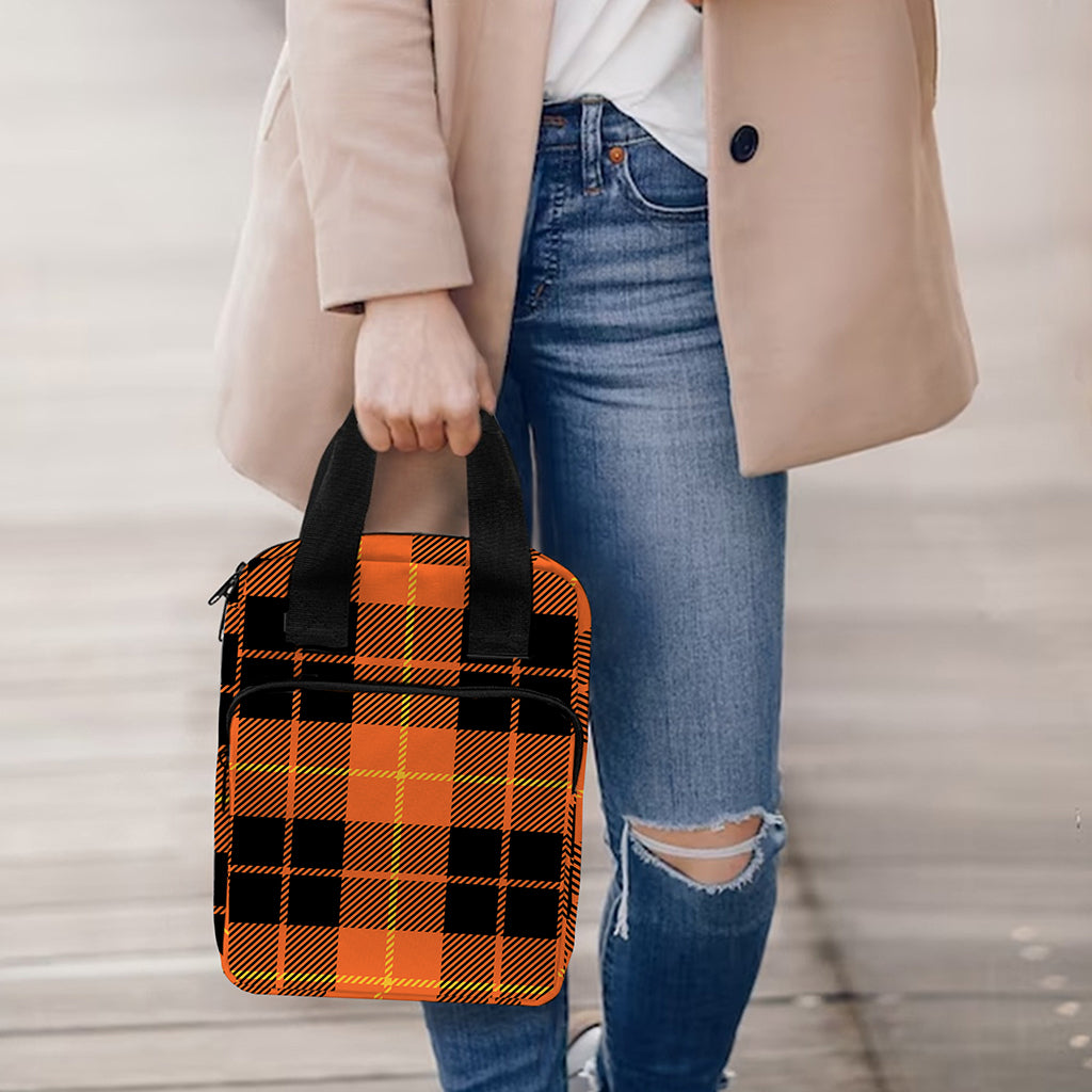 Orange Black And Yellow Tartan Print Bible Tote Bag