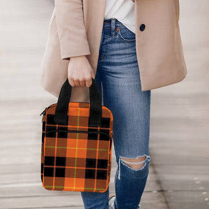 Orange Black And Yellow Tartan Print Bible Tote Bag