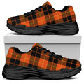 Orange Black And Yellow Tartan Print Black Chunky Shoes