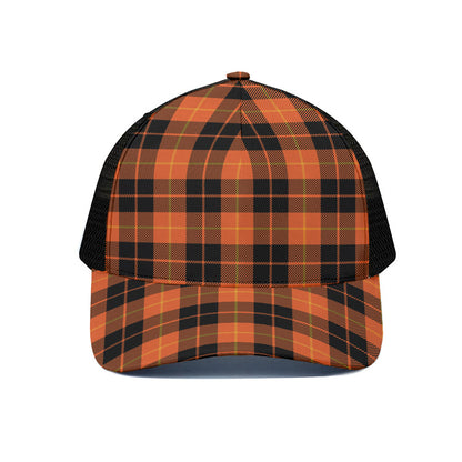 Orange Black And Yellow Tartan Print Black Mesh Trucker Cap