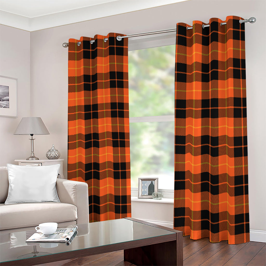 Orange Black And Yellow Tartan Print Blackout Grommet Curtains