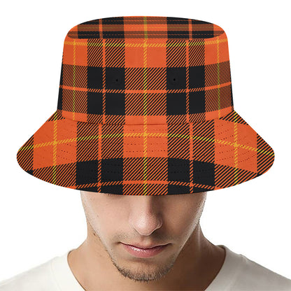 Orange Black And Yellow Tartan Print Bucket Hat