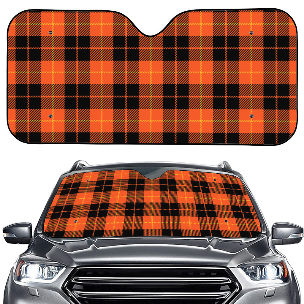 Orange Black And Yellow Tartan Print Car Windshield Sun Shade