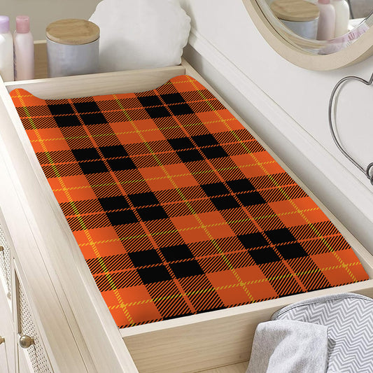 Orange Black And Yellow Tartan Print Changing Pad Cover