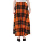 Orange Black And Yellow Tartan Print Chiffon Maxi Skirt