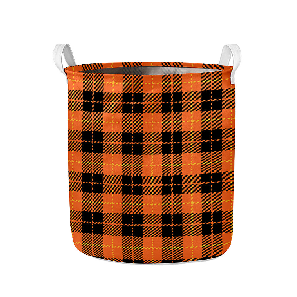 Orange Black And Yellow Tartan Print Collapsible Laundry Basket
