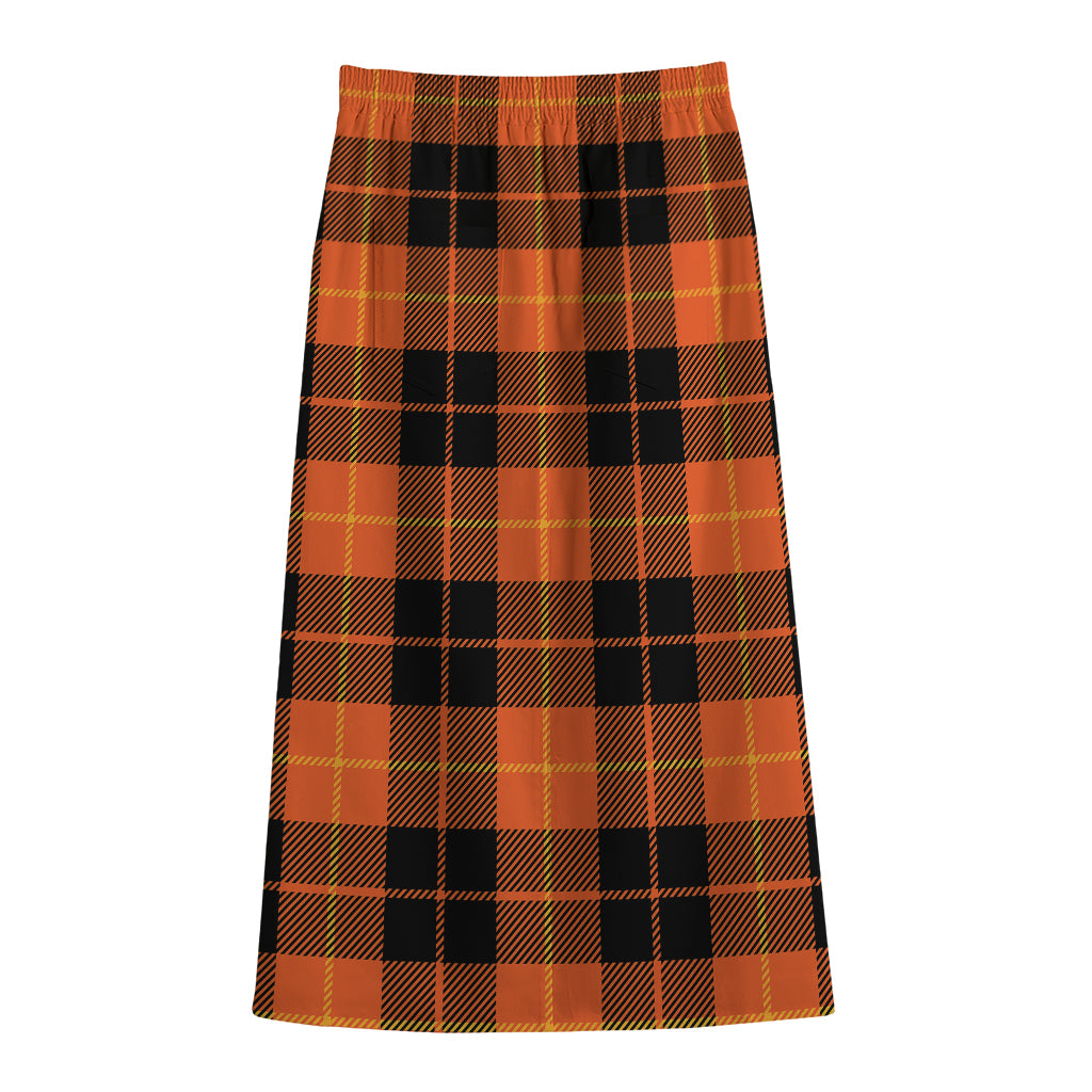 Orange Black And Yellow Tartan Print Cotton Front Slit Maxi Skirt