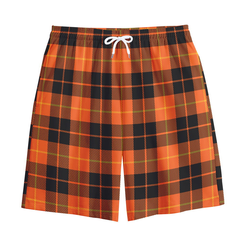 Orange Black And Yellow Tartan Print Cotton Shorts