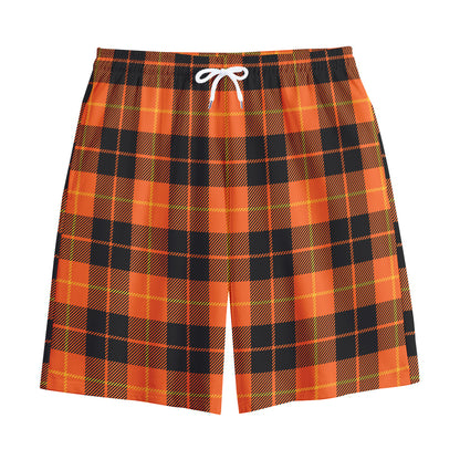 Orange Black And Yellow Tartan Print Cotton Shorts