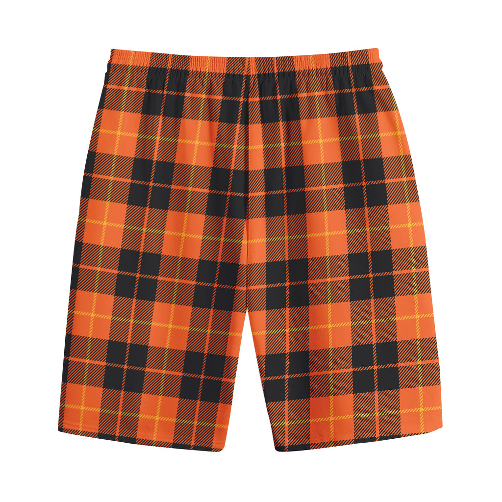 Orange Black And Yellow Tartan Print Cotton Shorts