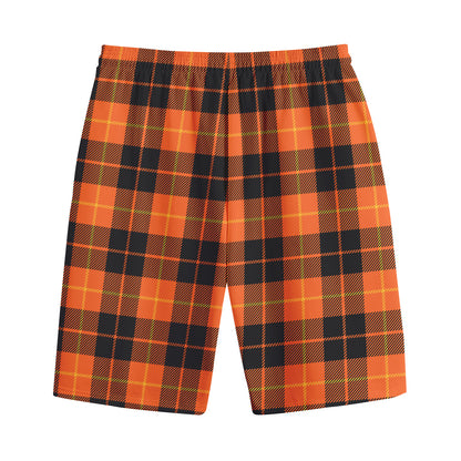 Orange Black And Yellow Tartan Print Cotton Shorts