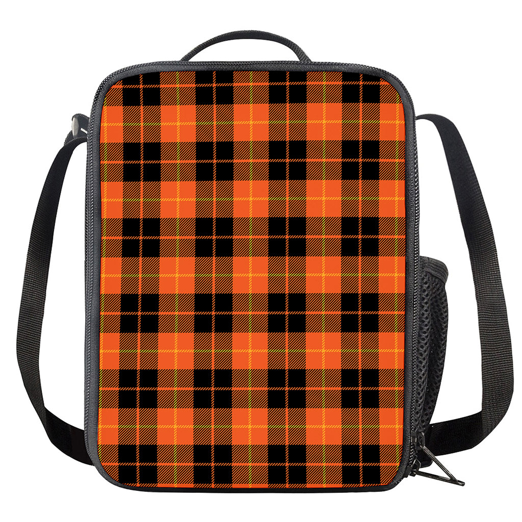Orange Black And Yellow Tartan Print Crossbody Lunch Bag