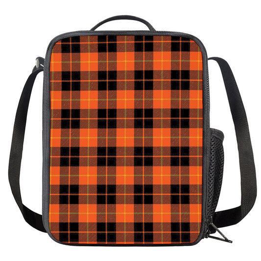 Orange Black And Yellow Tartan Print Crossbody Lunch Bag