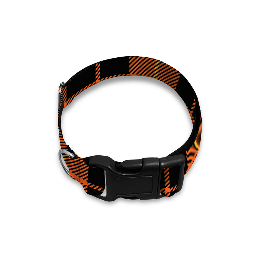 Orange Black And Yellow Tartan Print Dog Collar