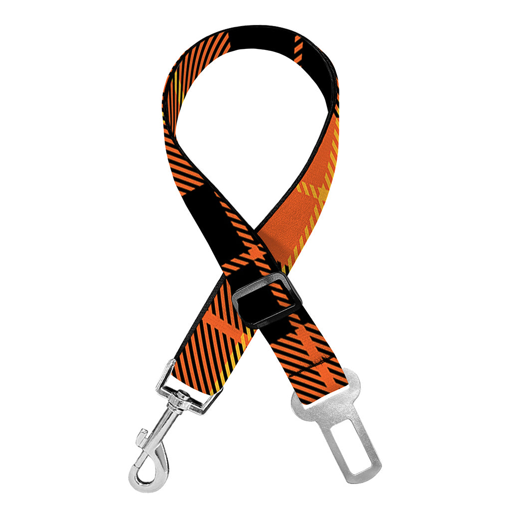 Orange Black And Yellow Tartan Print Dog Seat Belt