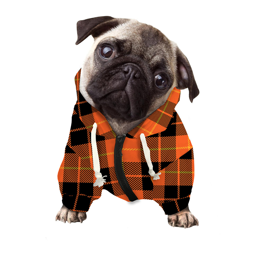 Orange Black And Yellow Tartan Print Dog Zip Up Hoodie