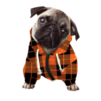 Orange Black And Yellow Tartan Print Dog Zip Up Hoodie