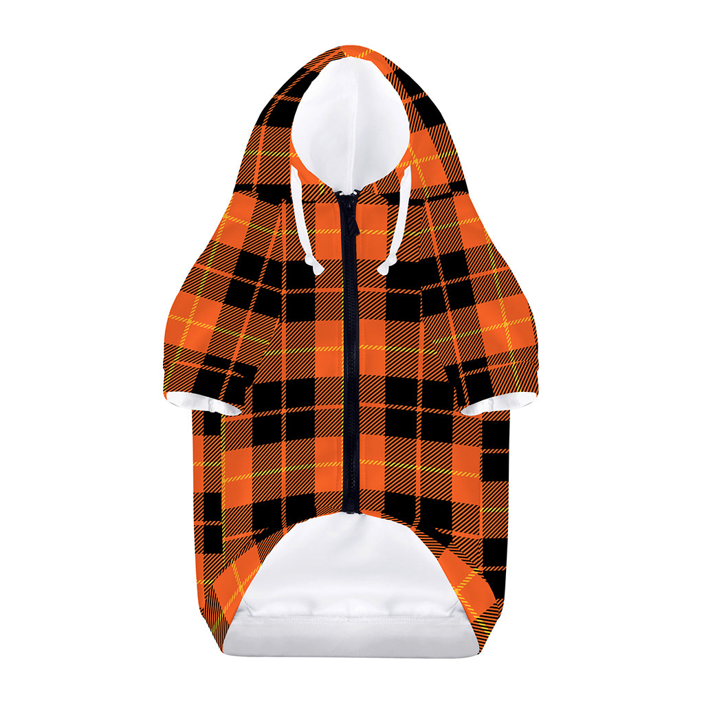 Orange Black And Yellow Tartan Print Dog Zip Up Hoodie