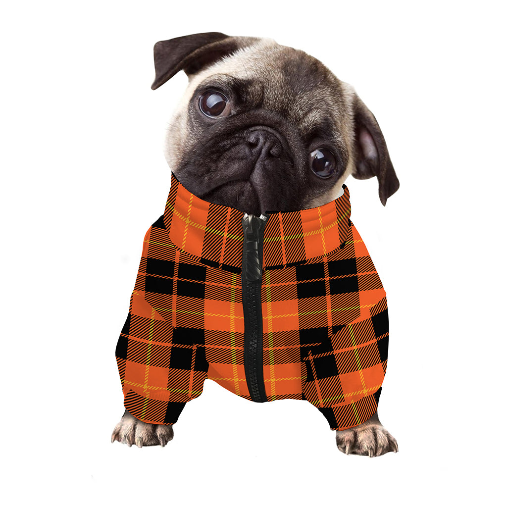 Orange Black And Yellow Tartan Print Dog Zip Up Jacket