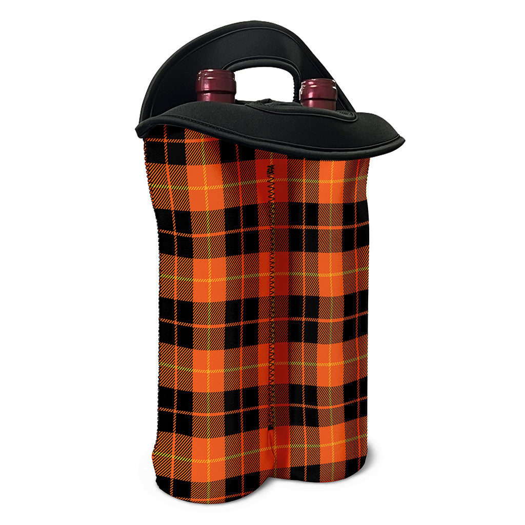 Orange Black And Yellow Tartan Print Double Neoprene Wine Tote