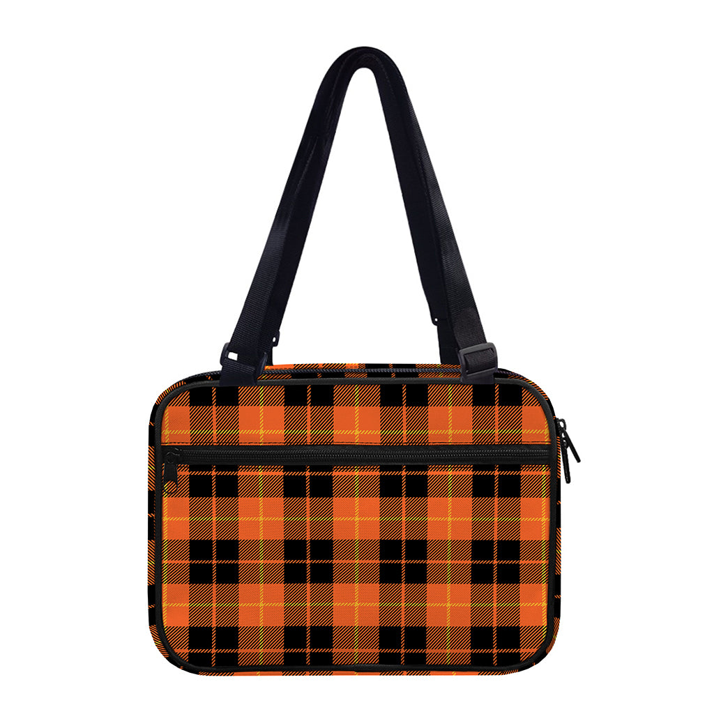 Orange Black And Yellow Tartan Print Double Strap Bible Bag
