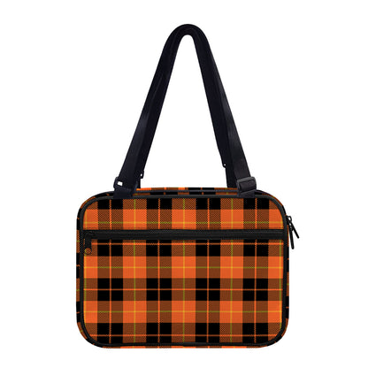 Orange Black And Yellow Tartan Print Double Strap Bible Bag